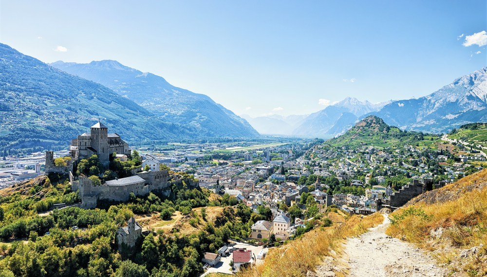 Valere Castle in hill in Sion Valais Switzerland